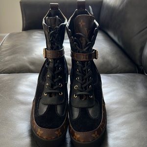 Louis Vuitton Suede Printed Combat Boots